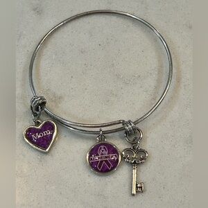 🔴 Adjustable silver Mom bracelet Alzheimer’s awareness purple ribbon ❤️ key